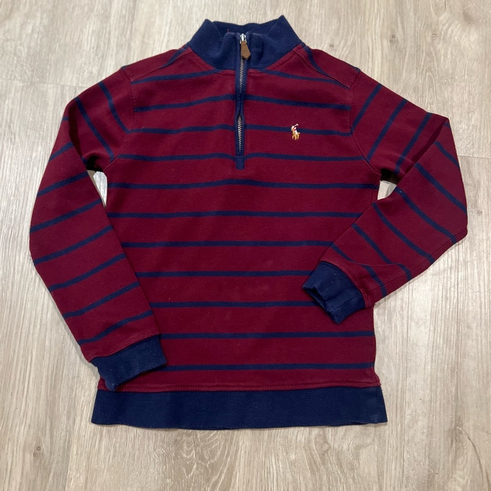 Ralph Lauren Burgundy and Navy Quarter-Zip Striped Pullover